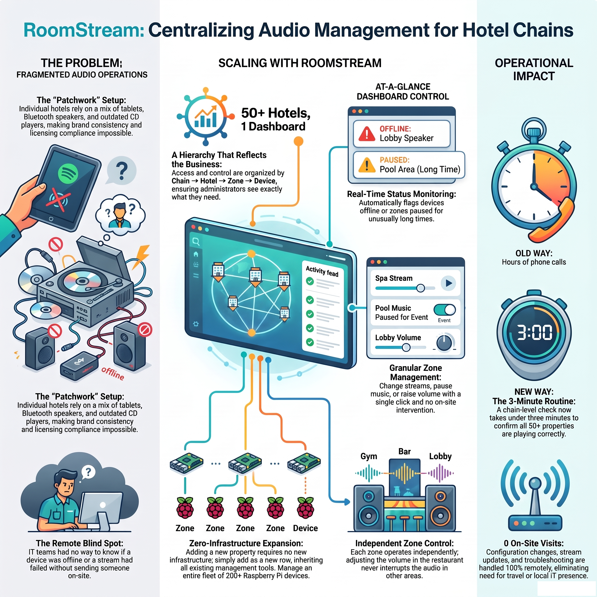 Managing audio across 50 hotels from a single dashboard